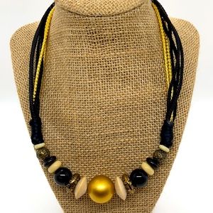Vintage Womens 1980's Beaded Gold and Black Necklace